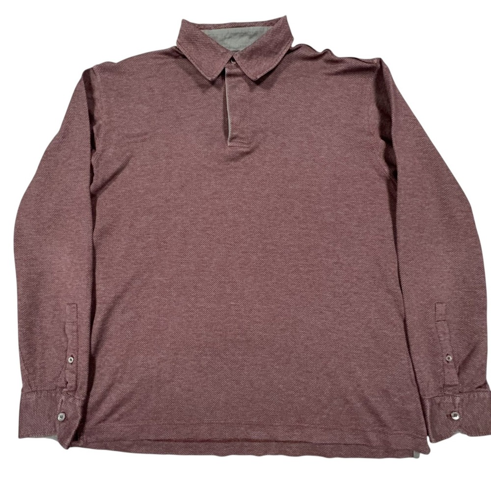 Ermenegildo Zegna Long Sleeve Polo Shirt Mens L Burgundy Red Chevron Herringbone